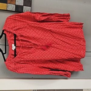 Velvet Brand XL Light Red Blouse. Cute tassel around neckline. Banded Sleeves.